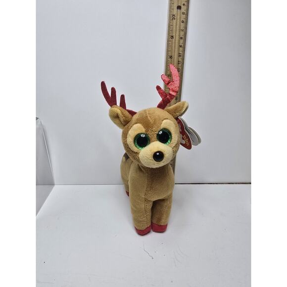 TY Beanie Babies Tinsel The Reindeer 6” Bean Plush with Tags & Glitter Eyes - Picture 1 of 5